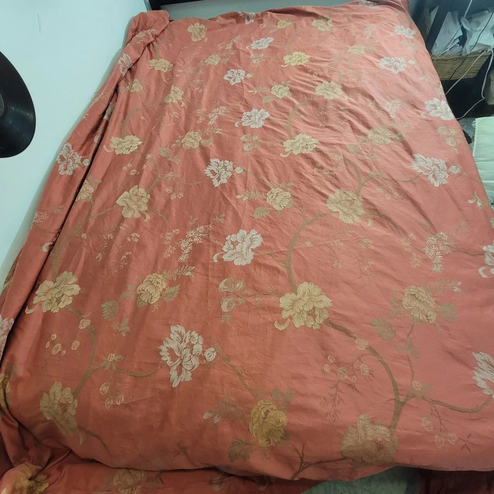 Sferra King Duvet Set 3 piece Terracotta Floral Egyptian Cotton Jacquard Italy